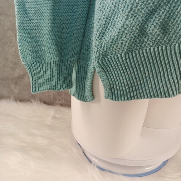 NWT KAREN SCOTT Textured Patchwork Sweater XS(0-2) Teal Aqua Cotton V-neck - Picture 8 of 13